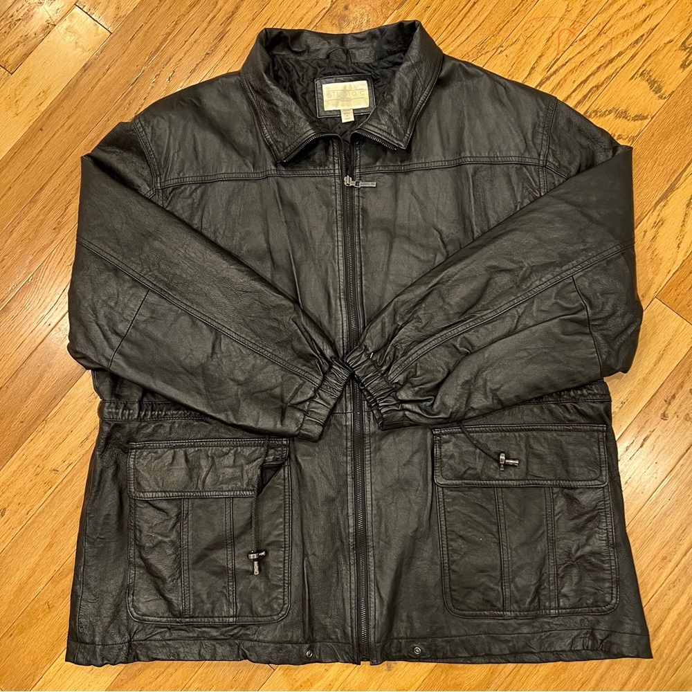 Black Leather Jacket Vintage By Studio C Size 2X